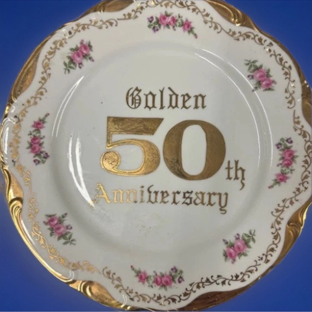 Golden 50th Anniversary Decorative Plate